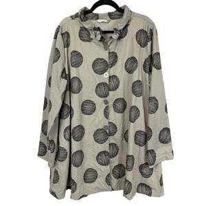 Chalet MADE USA  Lagenlook Grey Long Sleeve Button Up Smocked Collar Tunic XL